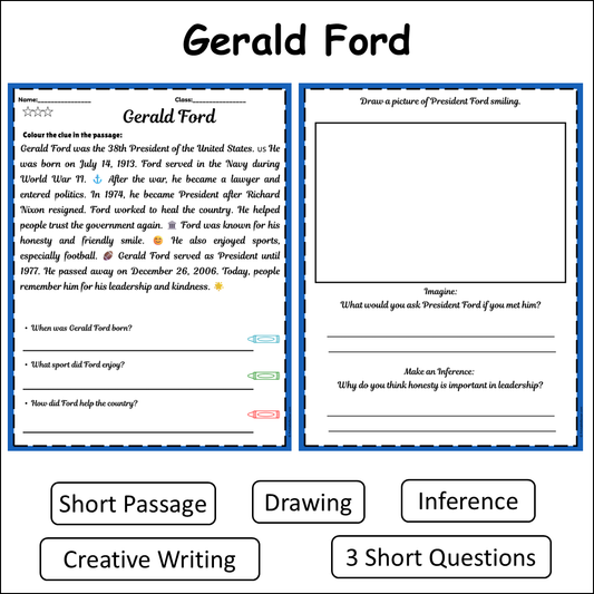 Gerald Ford | Short Reading Comprehension Creative Worksheet