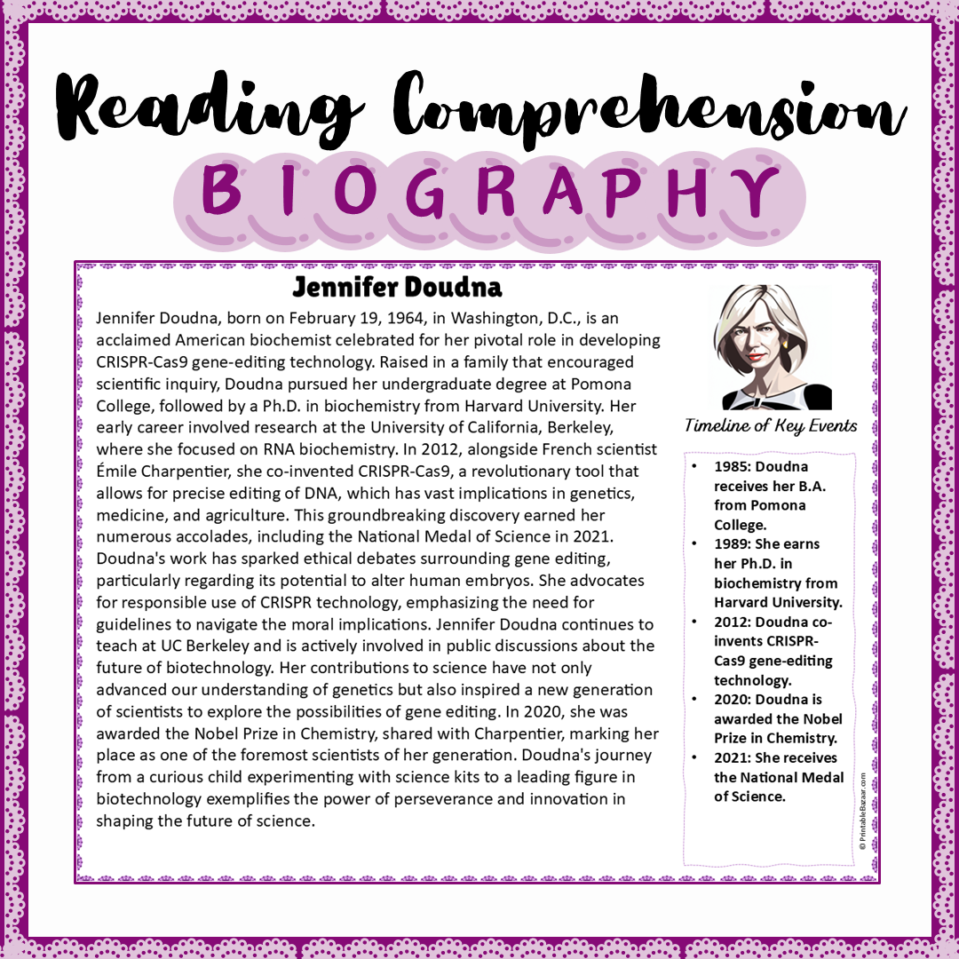 Jennifer Doudna | Biography Reading Comprehension and Questions Worksheet