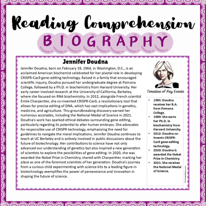 Jennifer Doudna | Biography Reading Comprehension and Questions Worksheet