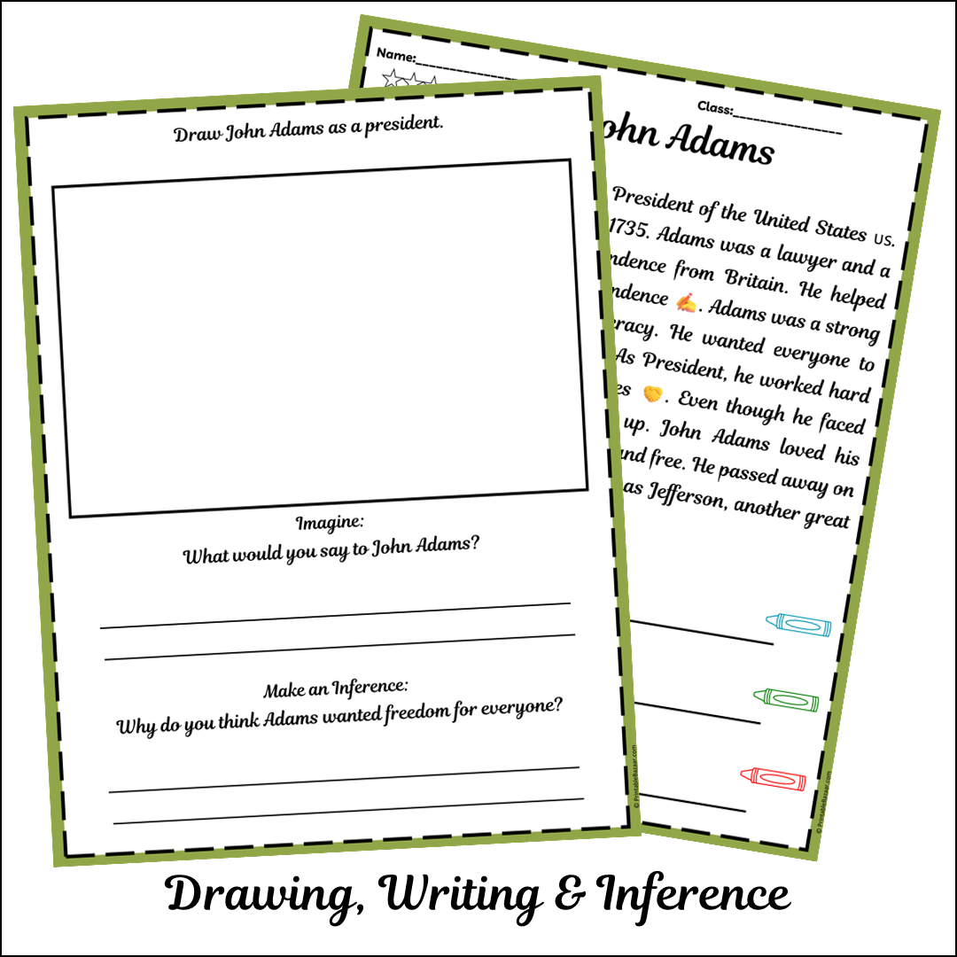 John Adams | Short Reading Comprehension Creative Worksheet