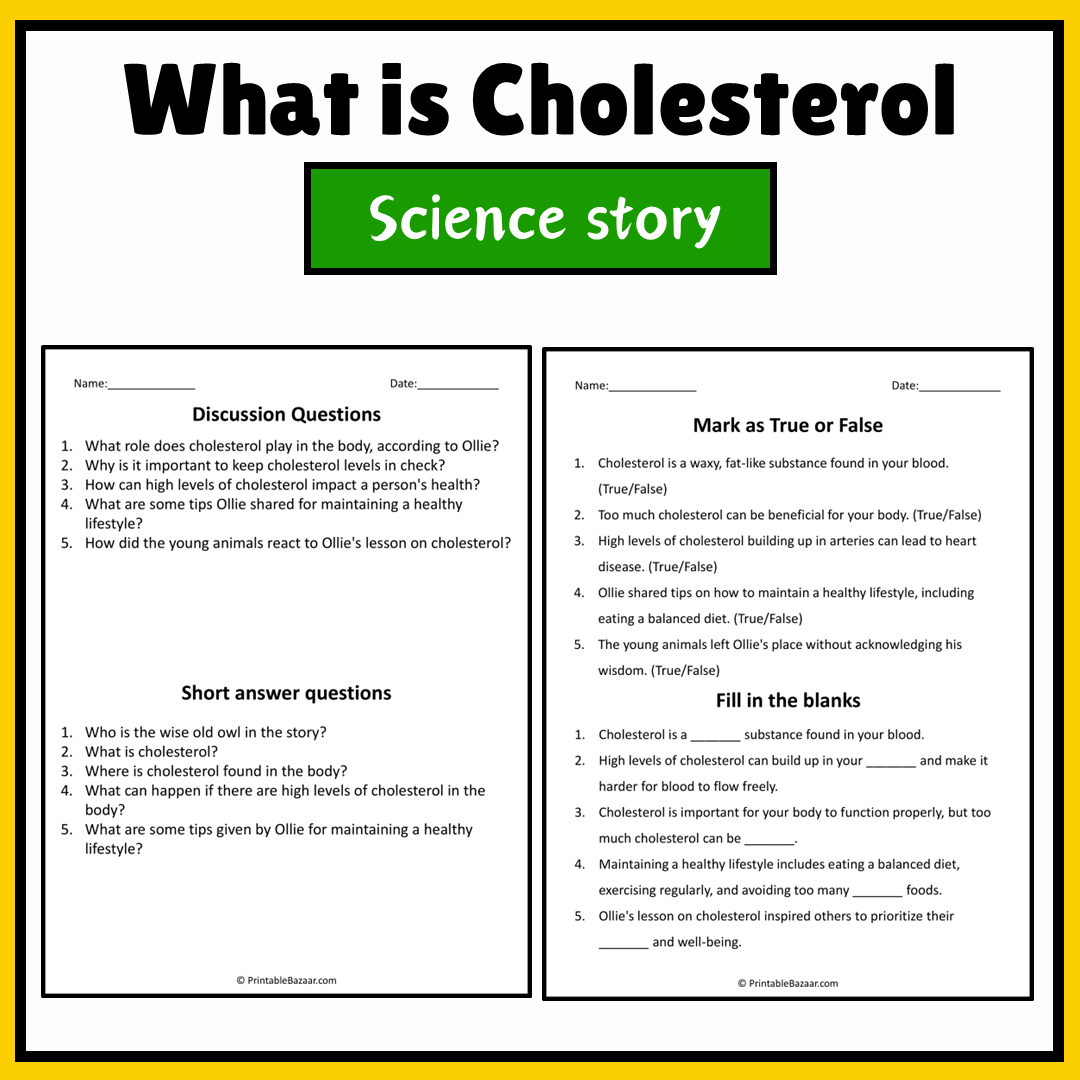 What is Cholesterol | Science Story Reading Comprehension Activity