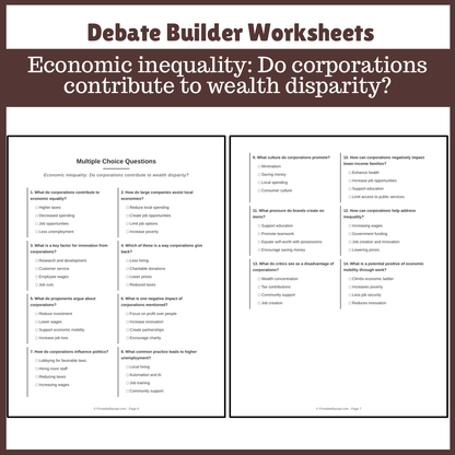 Economic inequality: Do corporations contribute to wealth disparity? | Favour and Against Worksheet Printable Activity