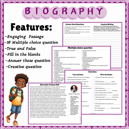 Alexander Graham Bell | Biography Reading Comprehension and Questions Worksheet