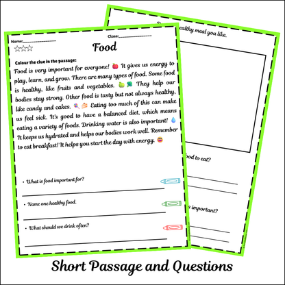 Food | Short Reading Comprehension Creative Worksheet