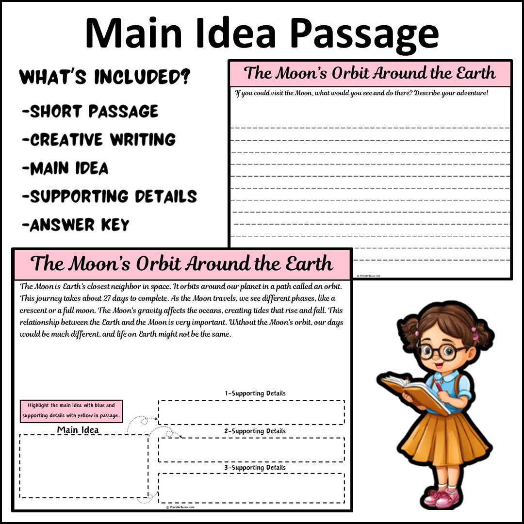 The Moon’s Orbit Around the Earth | Main Idea and Supporting Details Reading Passage and Questions