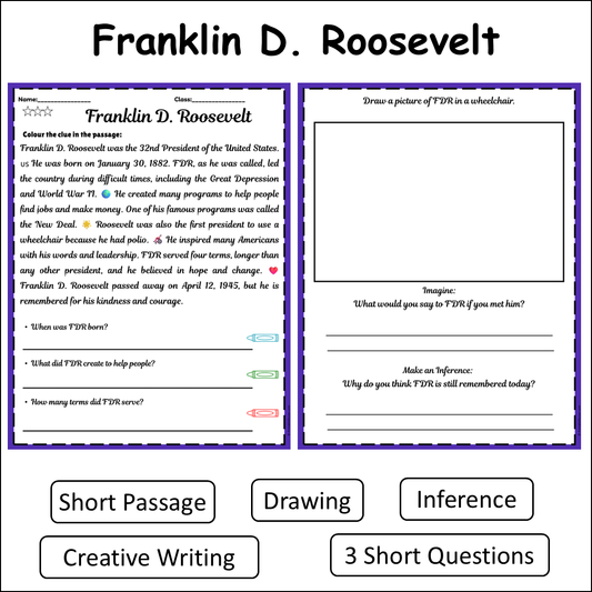 Franklin D. Roosevelt | Short Reading Comprehension Creative Worksheet