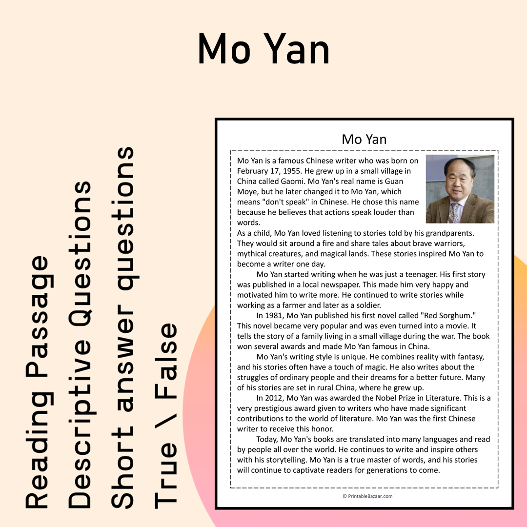 Mo Yan | Reading Comprehension Passage Printable Activity