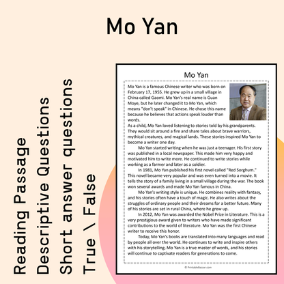 Mo Yan | Reading Comprehension Passage Printable Activity