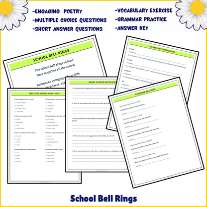 School Bell Rings | Poem Grammar Worksheet Printable Activity