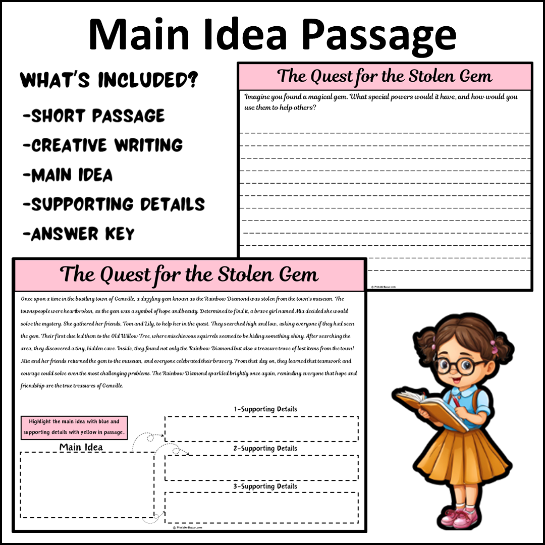 The Quest for the Stolen Gem | Main Idea and Supporting Details Reading Passage and Questions