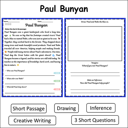 Paul Bunyan | Short Reading Comprehension Creative Worksheet