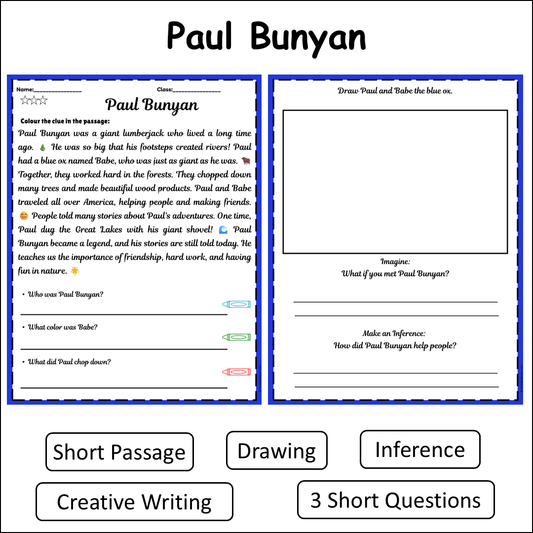 Paul Bunyan | Short Reading Comprehension Creative Worksheet