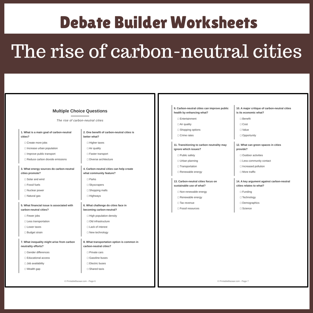 The rise of carbon-neutral cities | Favour and Against Worksheet Printable Activity