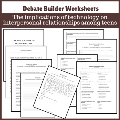 The implications of technology on interpersonal relationships among teens | Favour and Against Worksheet Printable Activity