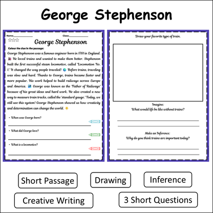 George Stephenson | Short Reading Comprehension Creative Worksheet