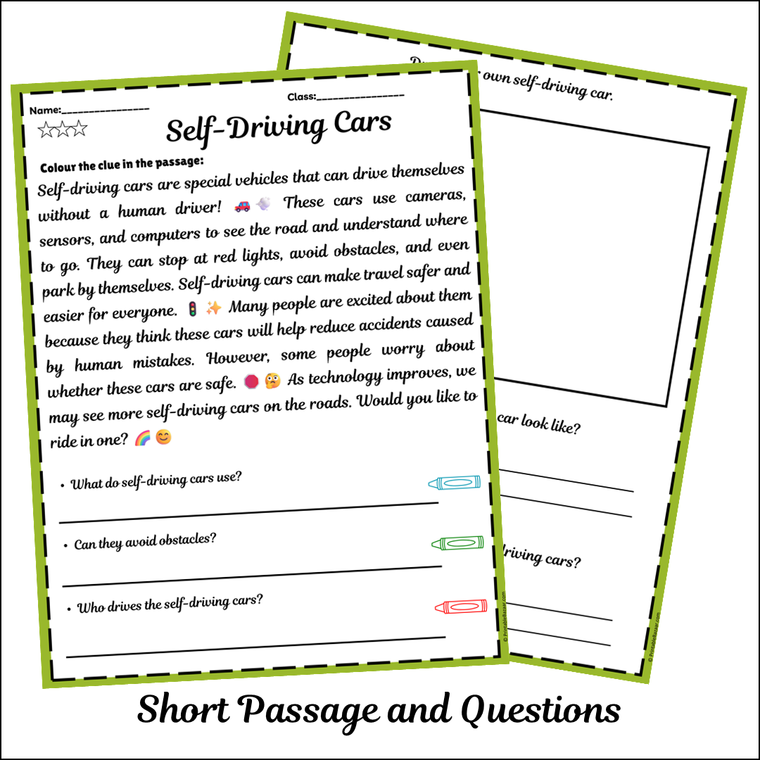 Self-Driving Cars | Short Reading Comprehension Creative Worksheet