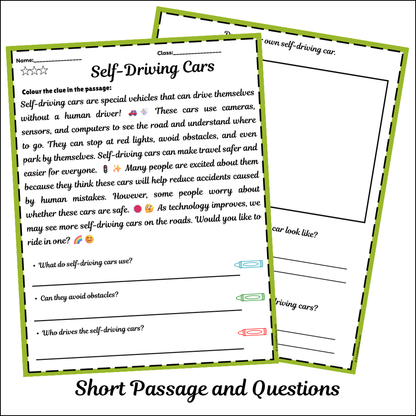 Self-Driving Cars | Short Reading Comprehension Creative Worksheet