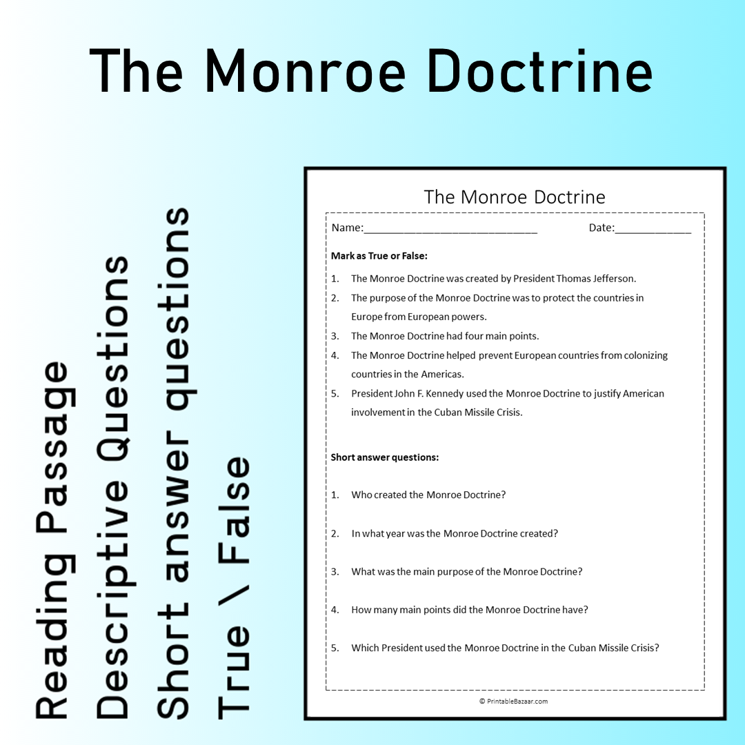 The Monroe Doctrine | Reading Comprehension Passage Printable Worksheet