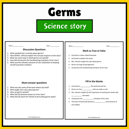 Germs | Science Story Reading Comprehension Activity