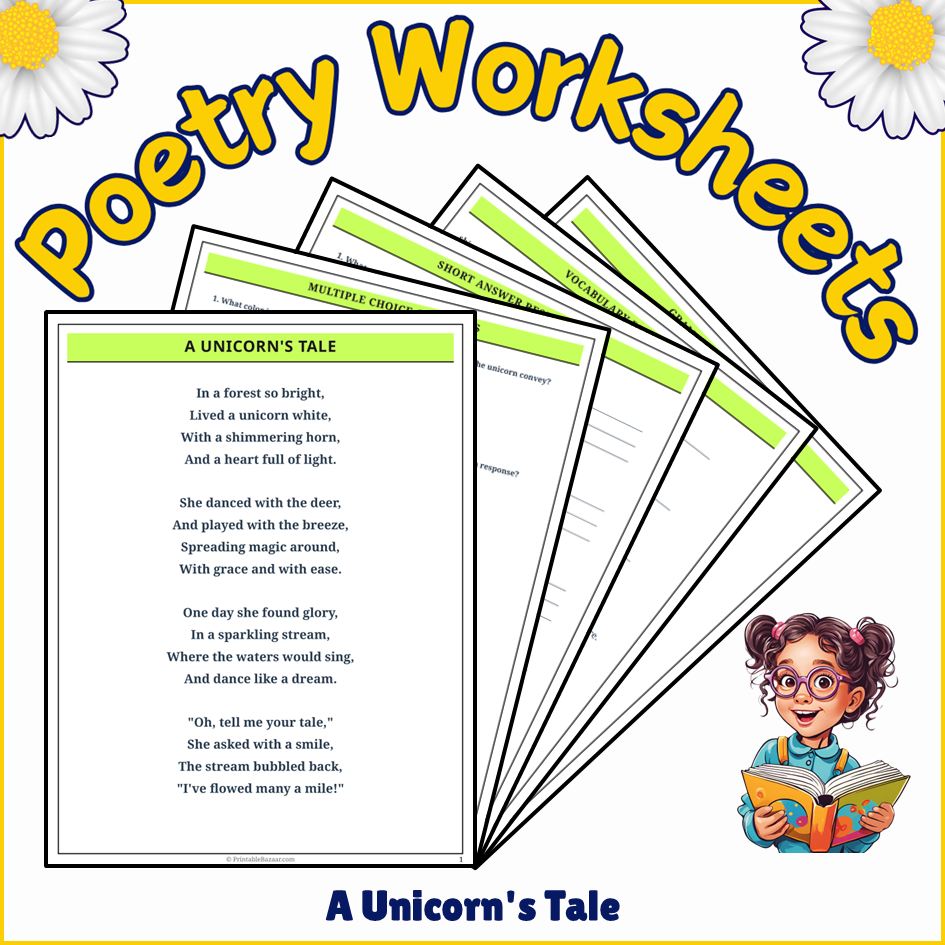 A Unicorn's Tale | Poem Grammar Worksheet Printable Activity