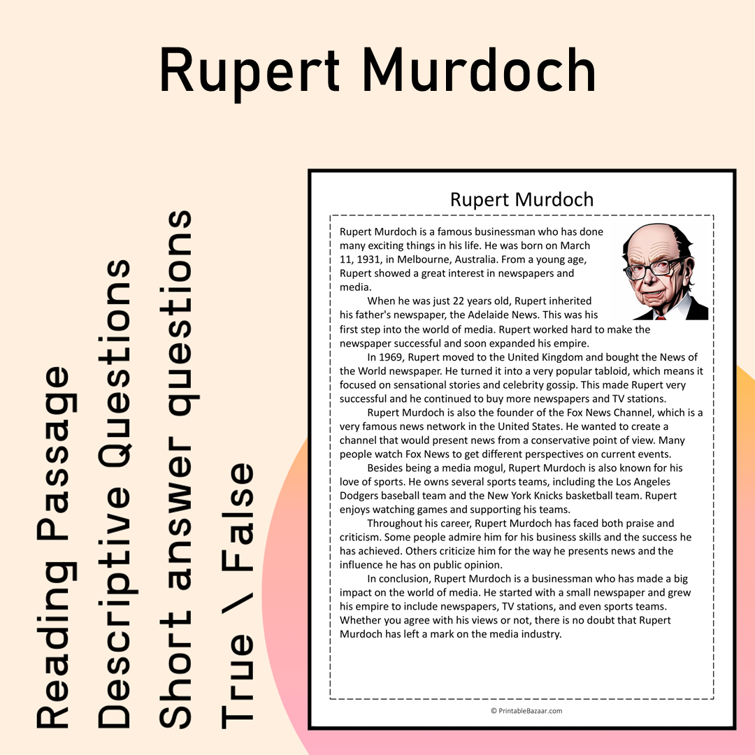 Rupert Murdoch | Reading Comprehension Passage Printable Activity