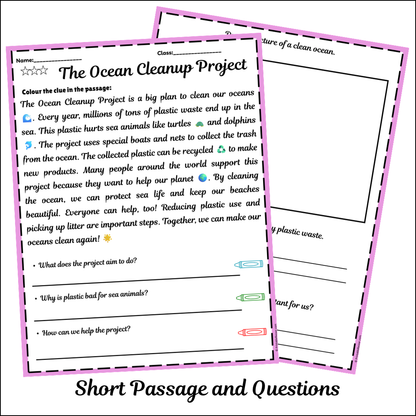 The Ocean Cleanup Project | Short Reading Comprehension Creative Worksheet