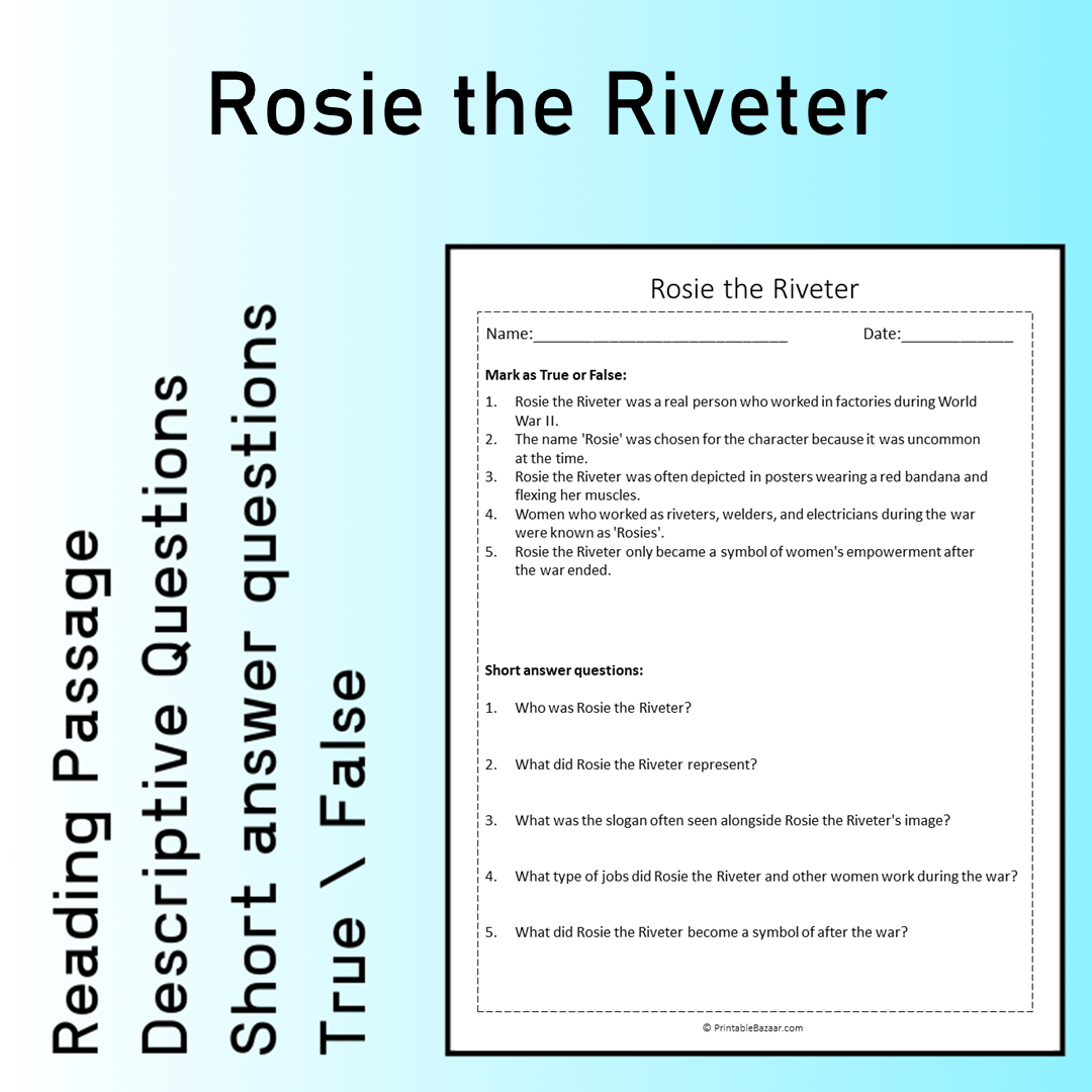 Rosie the Riveter | Reading Comprehension Passage Printable Worksheet