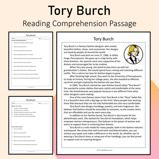 Tory Burch | Reading Comprehension Passage Printable Activity