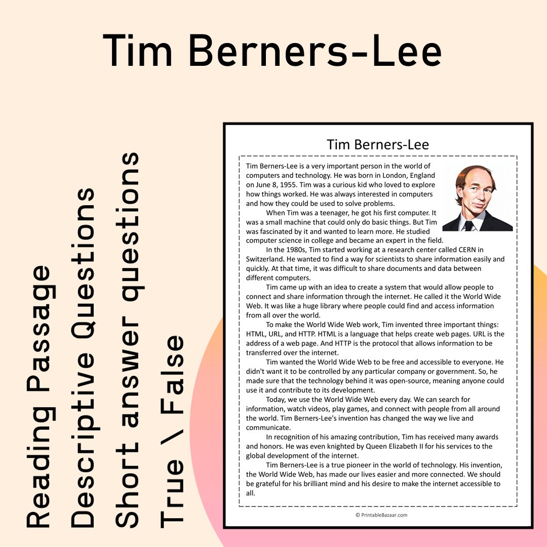 Tim Berners-Lee | Reading Comprehension Passage Printable Activity