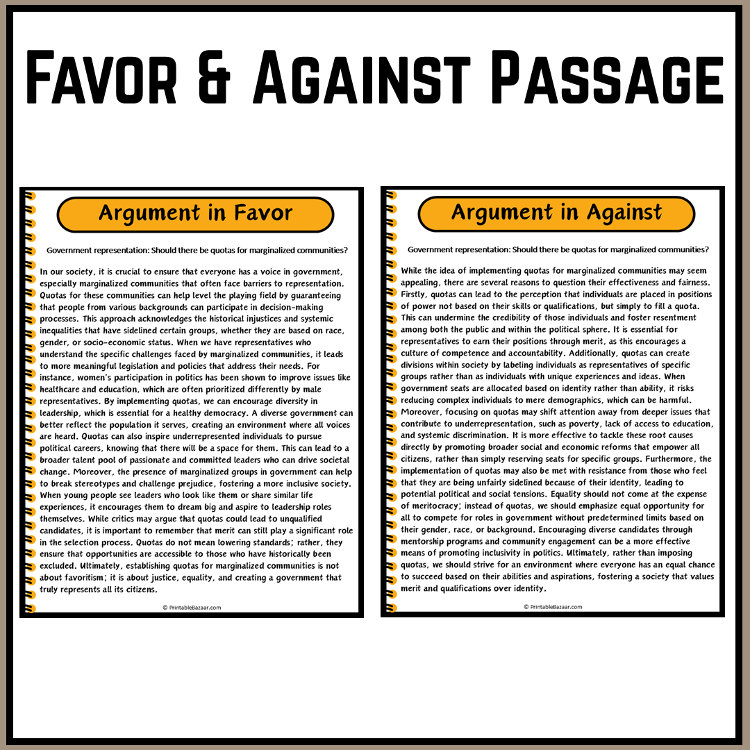 Government representation: Should there be quotas for marginalized communities? | Debate Case Study Worksheet