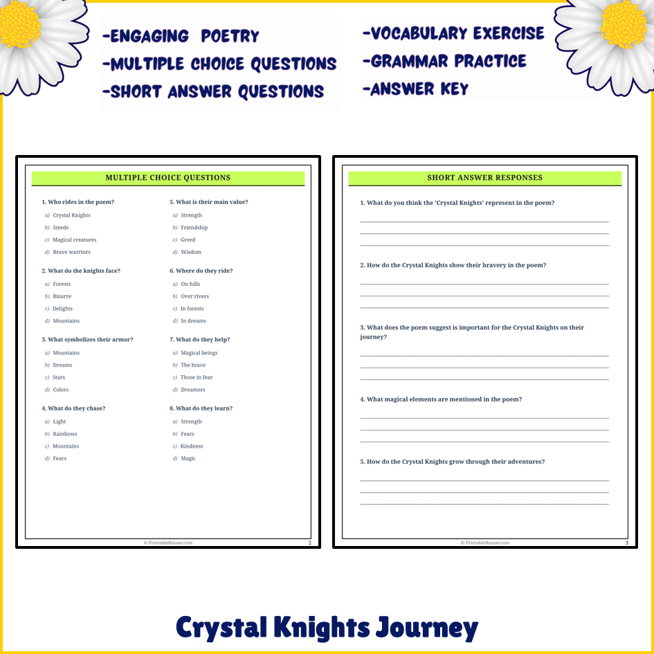 Crystal Knights Journey | Poem Grammar Worksheet Printable Activity
