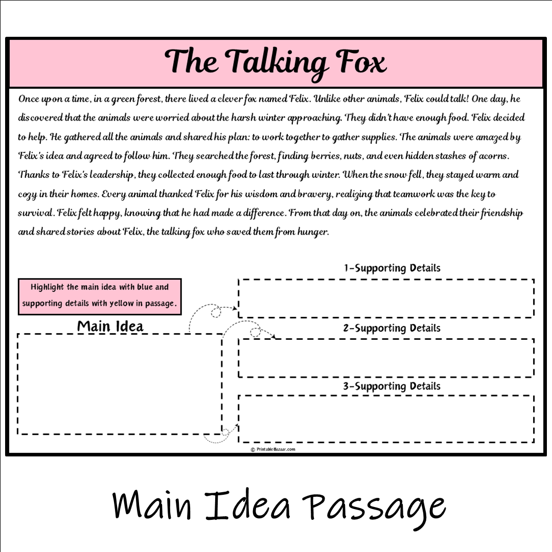 The Talking Fox | Main Idea and Supporting Details Reading Passage and Questions