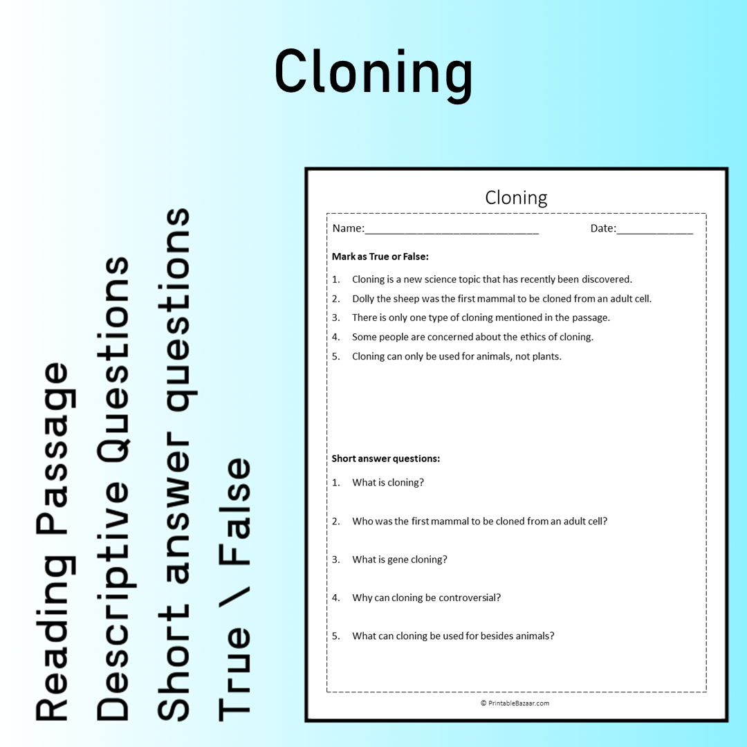 Cloning | Reading Comprehension Passage Printable Worksheet