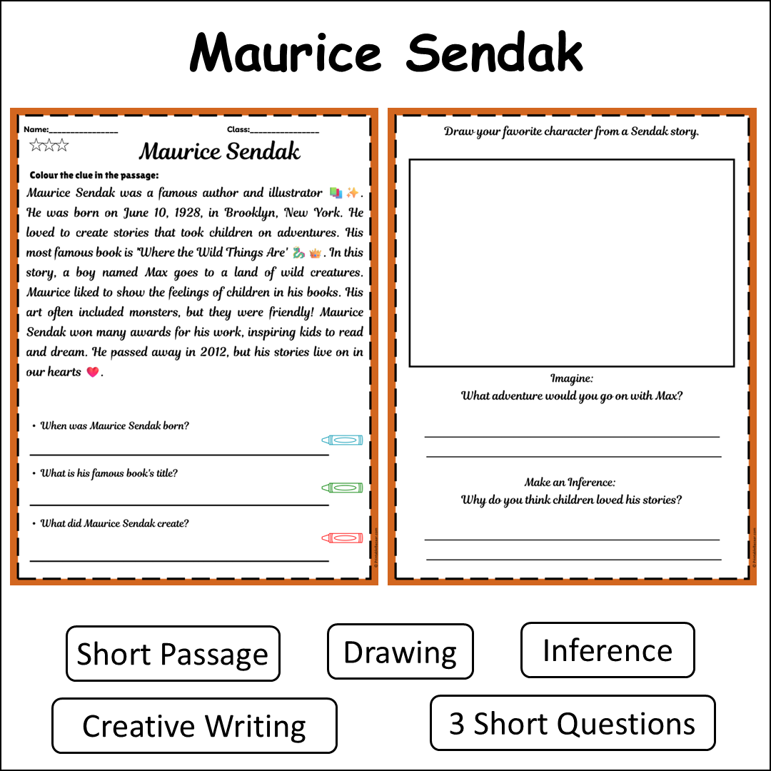 Maurice Sendak | Short Reading Comprehension Creative Worksheet