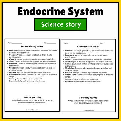 Endocrine System | Science Story Reading Comprehension Activity