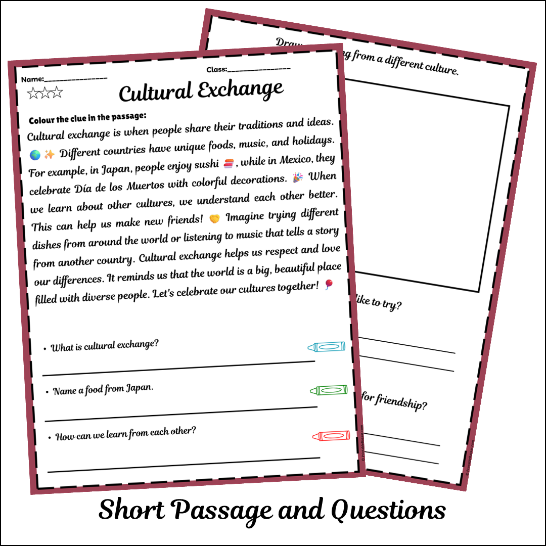 Cultural Exchange | Short Reading Comprehension Creative Worksheet