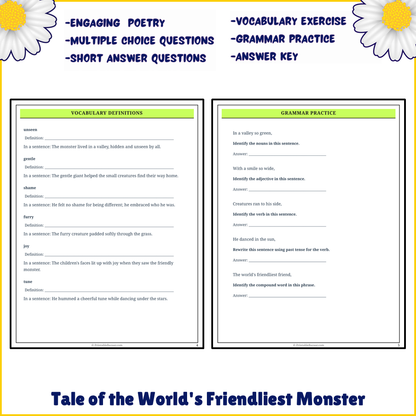 Tale of the World's Friendliest Monster | Poem Grammar Worksheet Printable Activity