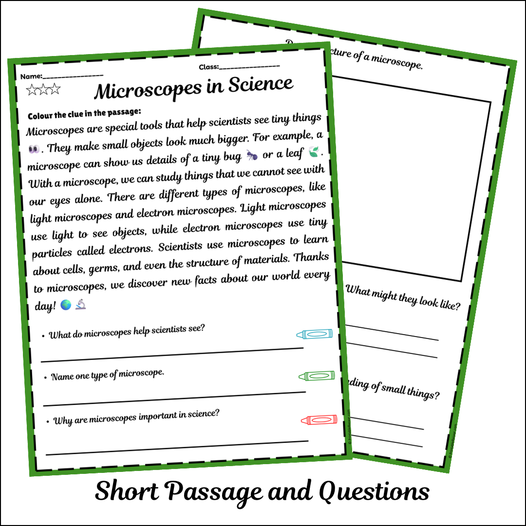 Microscopes in Science | Short Reading Comprehension Creative Worksheet