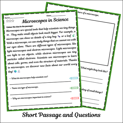 Microscopes in Science | Short Reading Comprehension Creative Worksheet