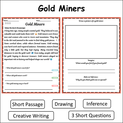 Gold Miners | Short Reading Comprehension Creative Worksheet