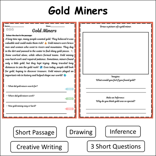 Gold Miners | Short Reading Comprehension Creative Worksheet