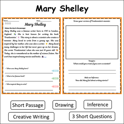Mary Shelley | Short Reading Comprehension Creative Worksheet
