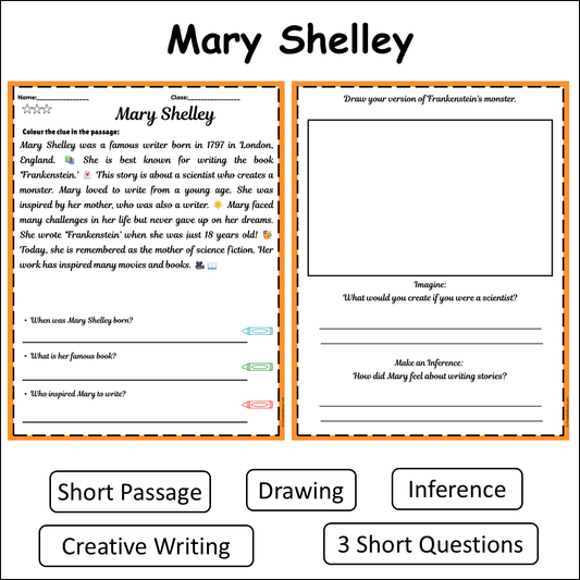 Mary Shelley | Short Reading Comprehension Creative Worksheet
