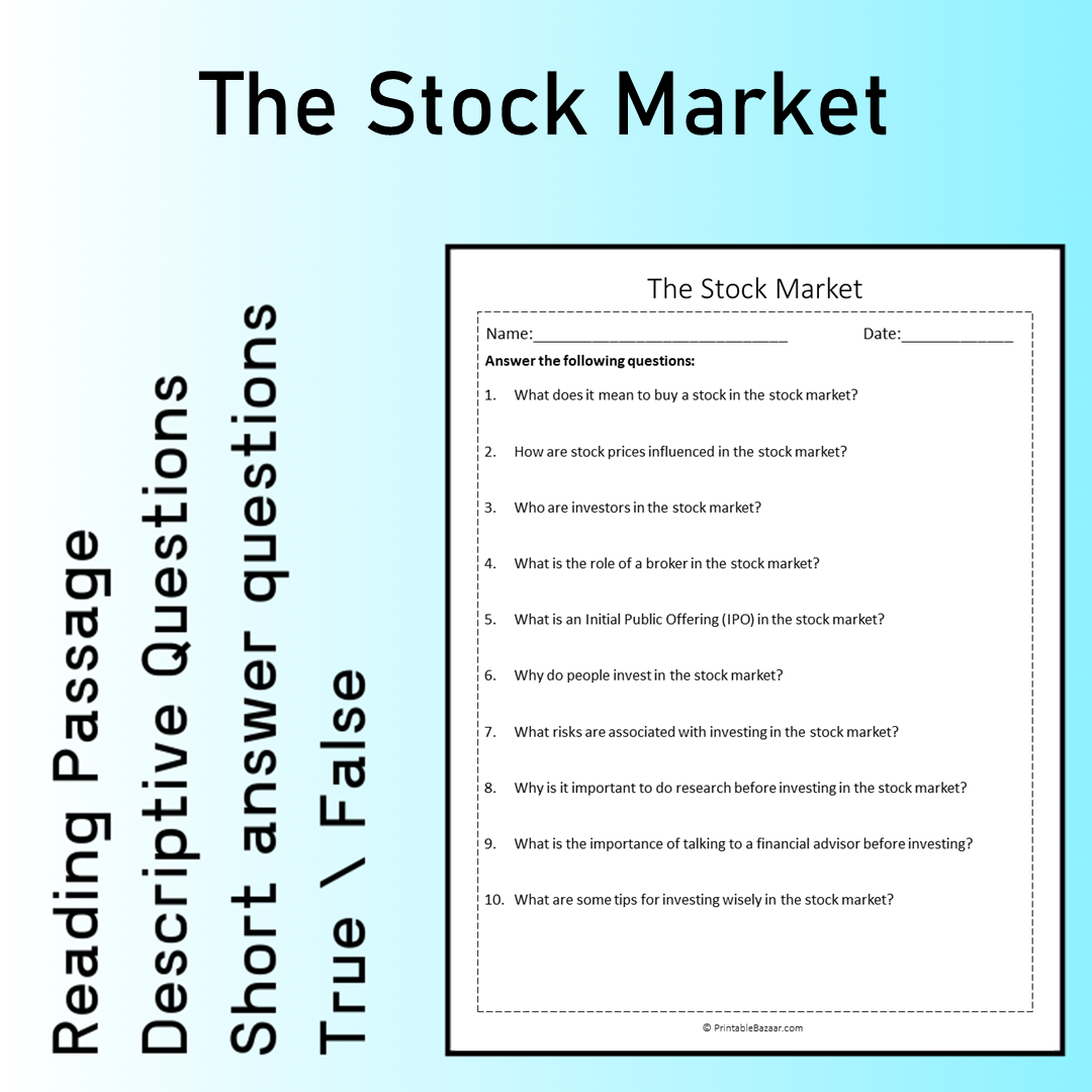 The Stock Market | Reading Comprehension Passage Printable Worksheet