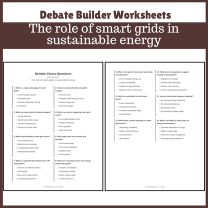 The role of smart grids in sustainable energy | Favour and Against Worksheet Printable Activity