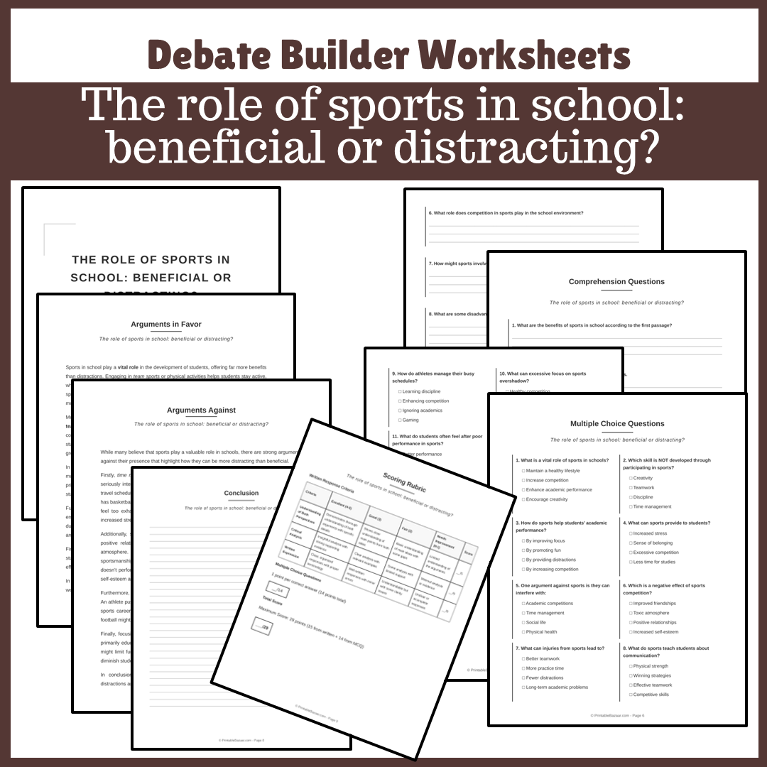 The role of sports in school: beneficial or distracting? | Favour and Against Worksheet Printable Activity