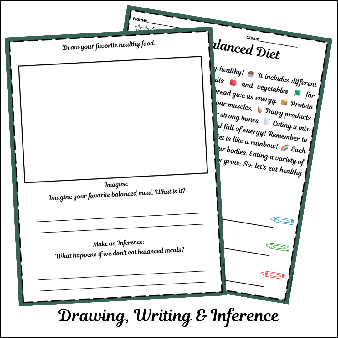 Balanced Diet | Short Reading Comprehension Creative Worksheet