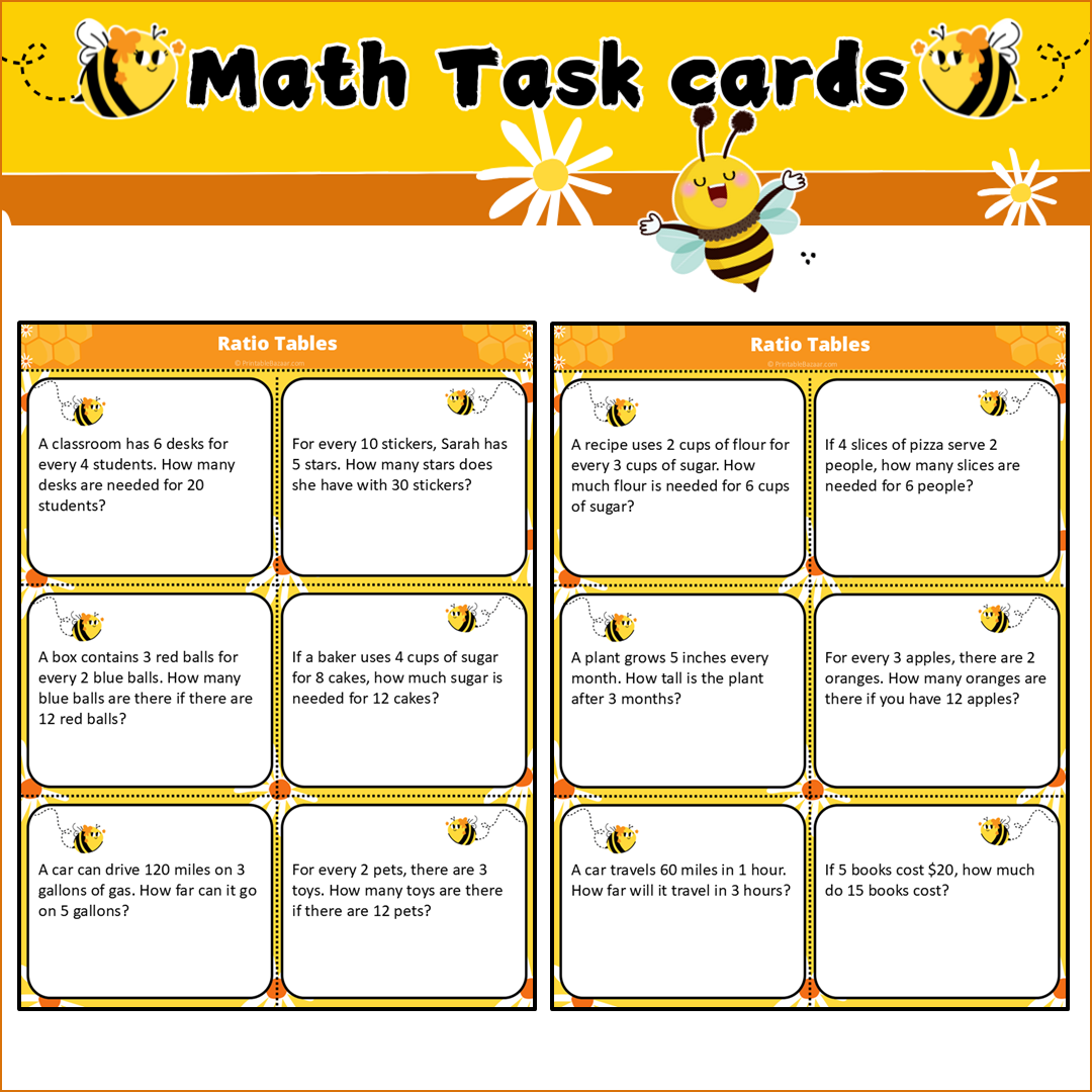 Ratio Tables | Math Task Cards