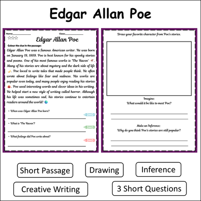 Edgar Allan Poe | Short Reading Comprehension Creative Worksheet