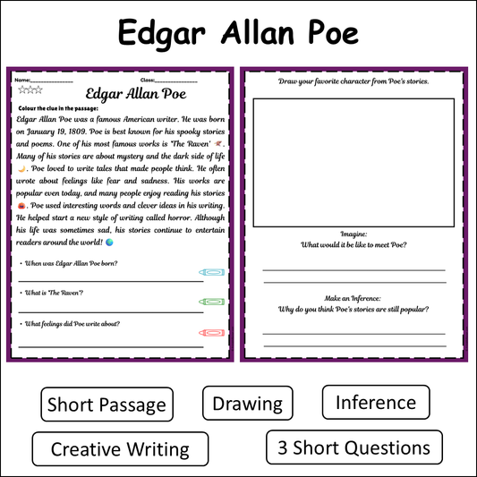 Edgar Allan Poe | Short Reading Comprehension Creative Worksheet